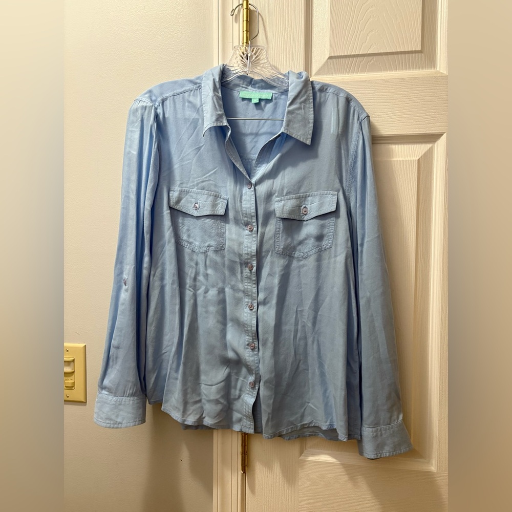 MELISSA ODABASH BUTTON DOWN TOP SIZE M Light Blue